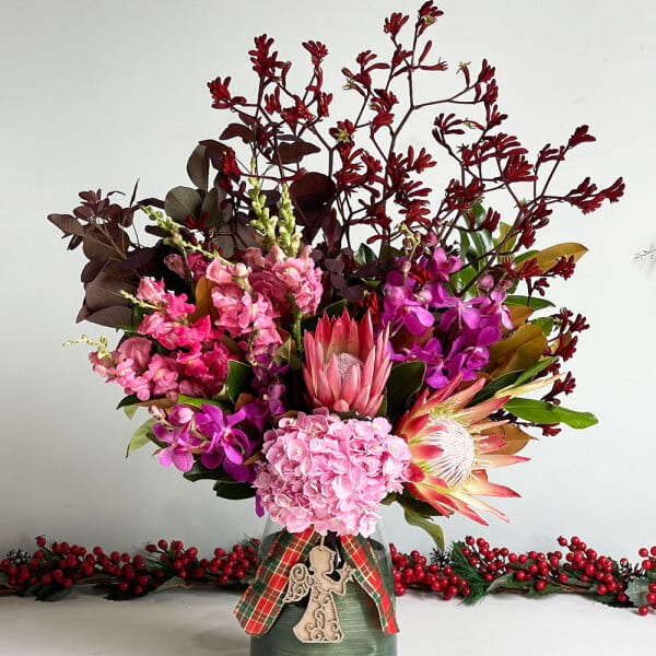 Sydney Christmas Flowers with Pink Hydrangea, Protea, Orchids & Kangaroo Paw