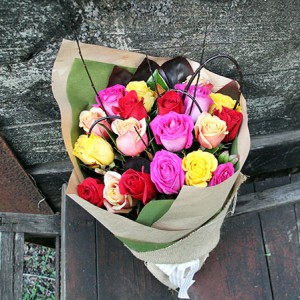 Mixed colour rose bouquet